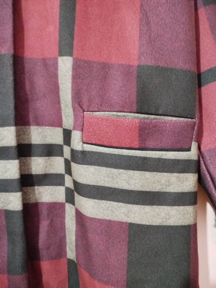 Kadın Bordo Ekose Desenli Uzun Ceket - Görsel 2