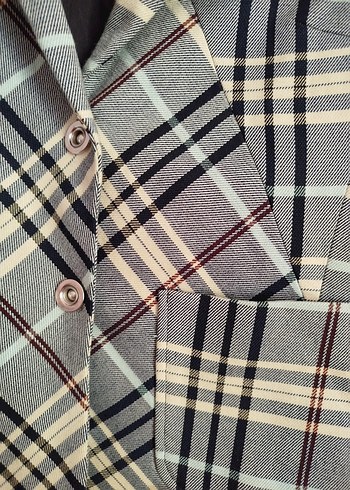 Kadın Gri Ekose Mini Blazer Ceket - Görsel 4