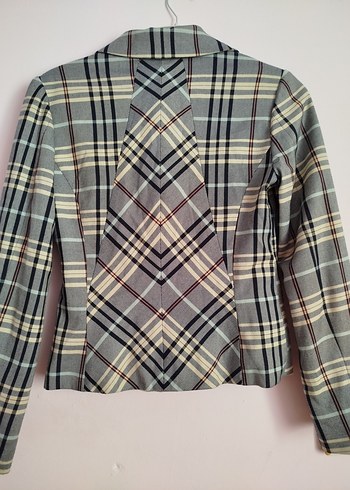 Kadın Gri Ekose Mini Blazer Ceket - Görsel 5