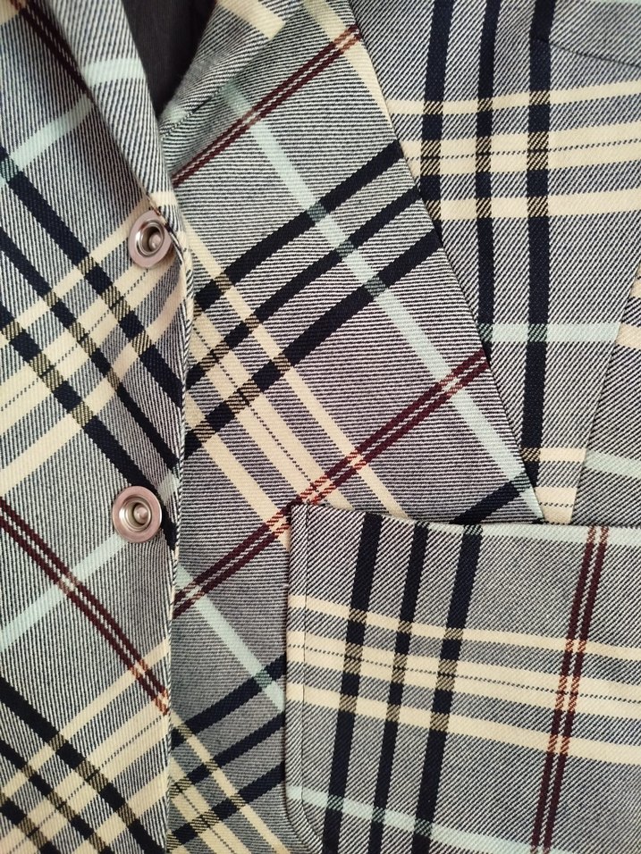 Kadın Gri Ekose Mini Blazer Ceket - Görsel 4