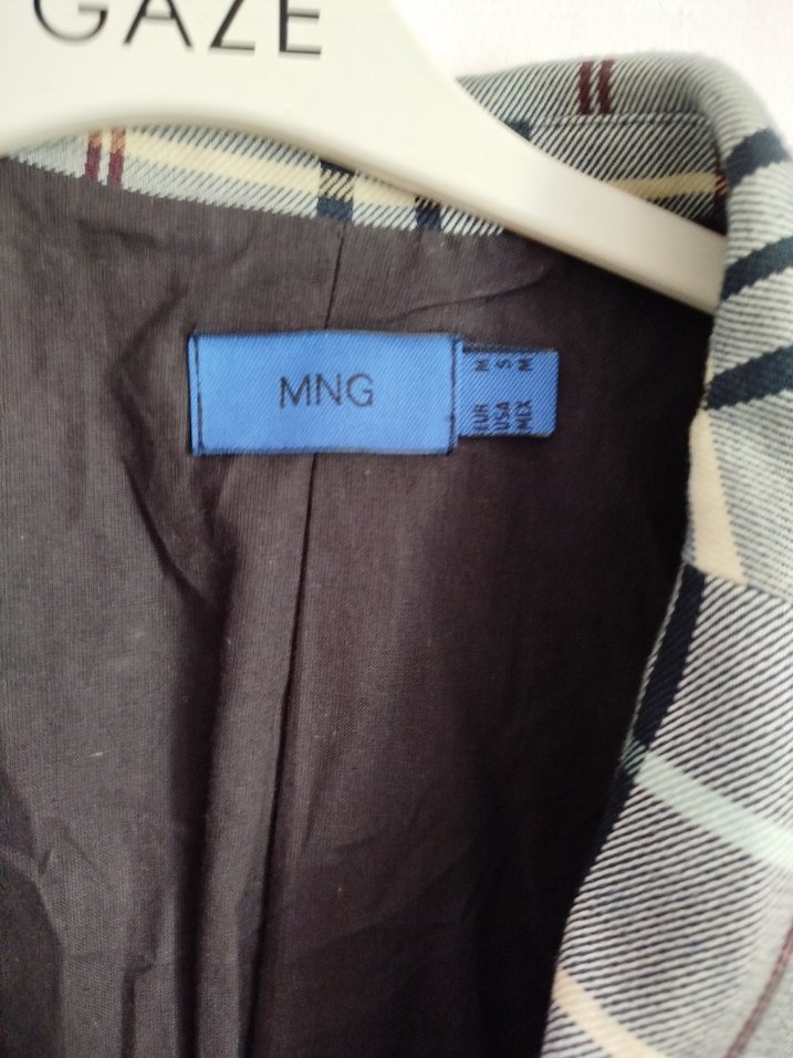 Kadın Gri Ekose Mini Blazer Ceket - Görsel 3