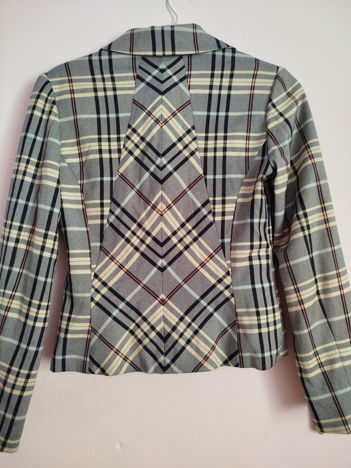 Kadın Gri Ekose Mini Blazer Ceket - Görsel 5