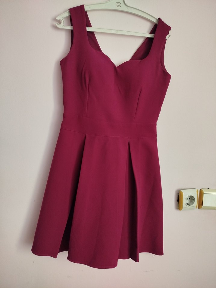 Bordo V Yaka Pilili Midi Elbise - Görsel 2