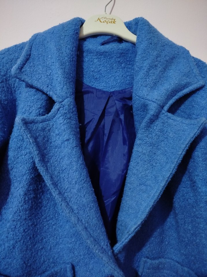 Mavi Mini Düğmeli Kadın Kaban - Görsel 4