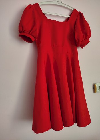 Kırmızı Vintage Midi Elbise - Görsel 3