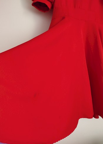 Kırmızı Vintage Midi Elbise - Görsel 5