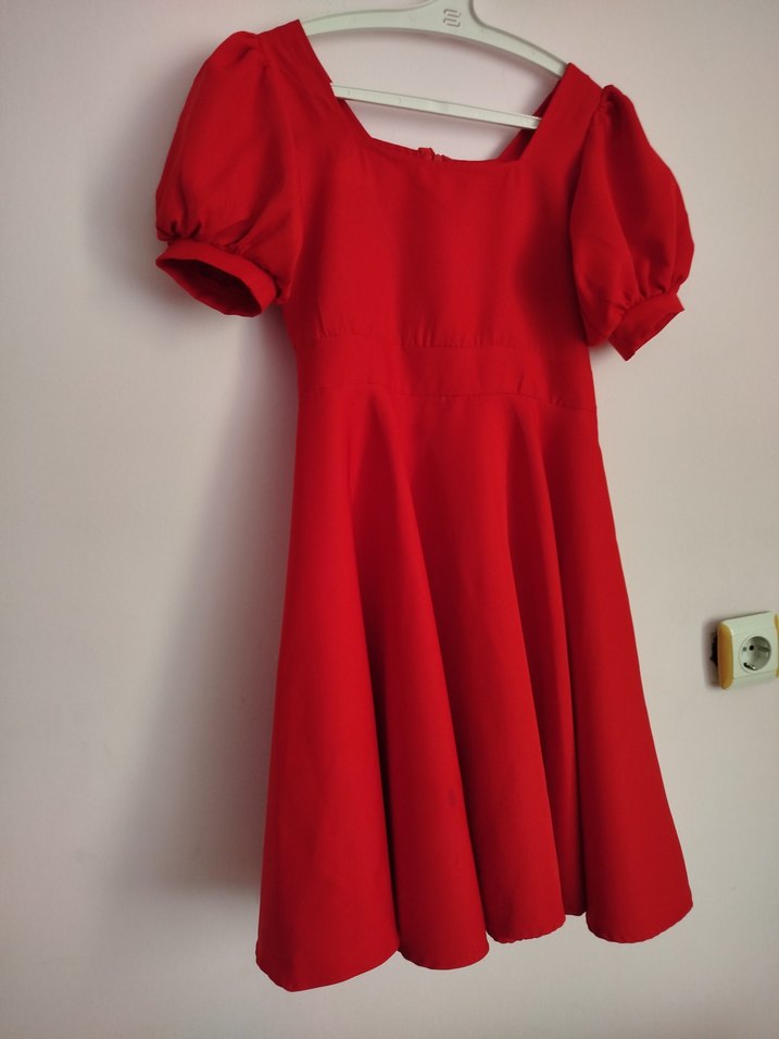 Kırmızı Vintage Midi Elbise - Görsel 3