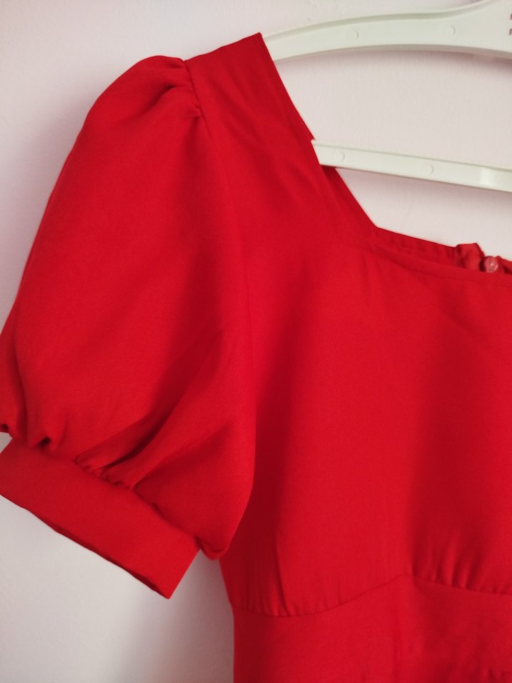 Kırmızı Vintage Midi Elbise - Görsel 4