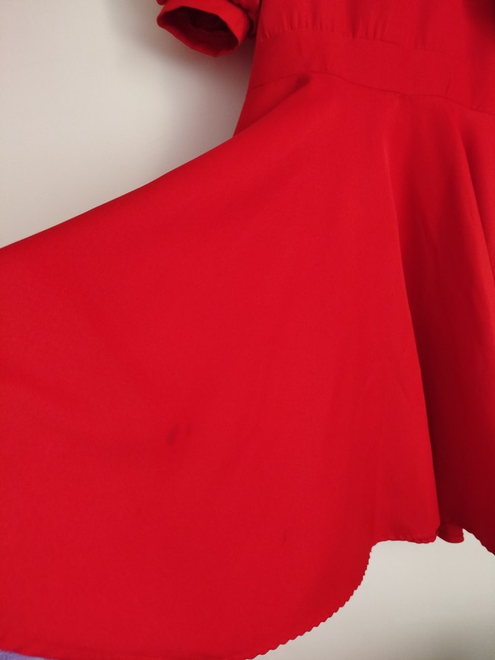 Kırmızı Vintage Midi Elbise - Görsel 5