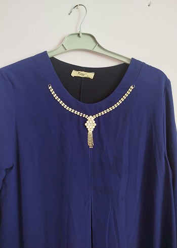 Mavi Uzun Kollu Salaş Kadın Elbise - Görsel 2