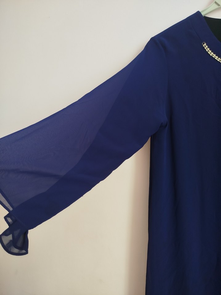 Mavi Uzun Kollu Salaş Kadın Elbise - Görsel 3