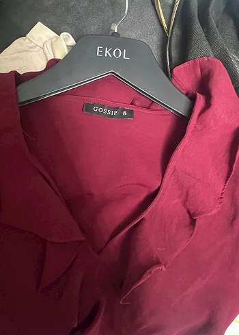 Diğer Bordo Midi Fırfırlı V Yaka Elbise