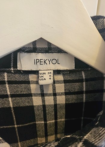 xs Beden gri Renk ipekyol Düğmeli Gri Ekose Kadın Gömlek