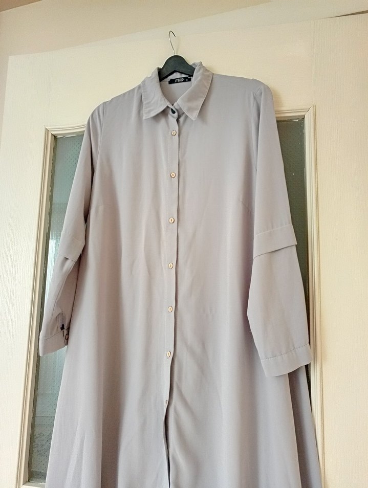 Gri Uzun Kollu Düğmeli Tunik - Görsel 2