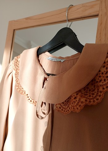 Bej Düğmeli Vintage Kadın Gömlek - Görsel 2