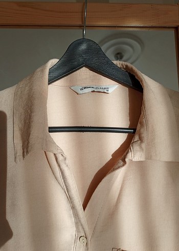 Bej Keten Kadın Gömlek - Görsel 2