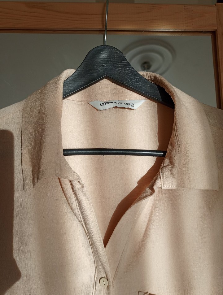 Bej Keten Kadın Gömlek - Görsel 2