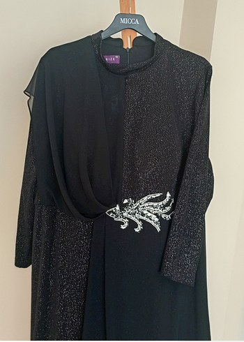 Siyah Uzun Kollu Desenli Abiye Elbise - Görsel 2