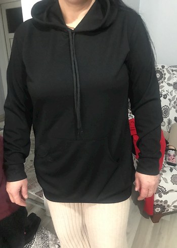 Siyah Kapüşonlu Kadın Sweatshirt - Görsel 3
