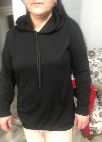 Siyah Kapüşonlu Kadın Sweatshirt - Görsel 2