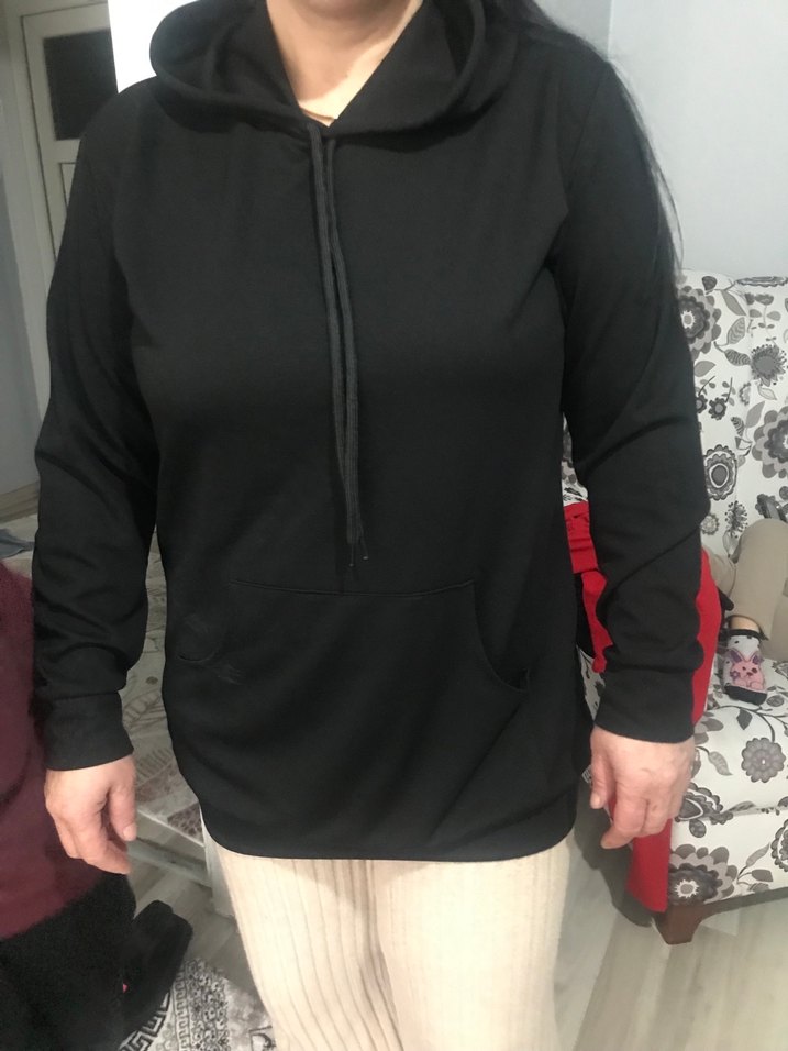 Siyah Kapüşonlu Kadın Sweatshirt - Görsel 3