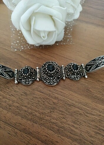 Antica Murrina Vintage 925 ayar gümüş oltu taşlı bilezik