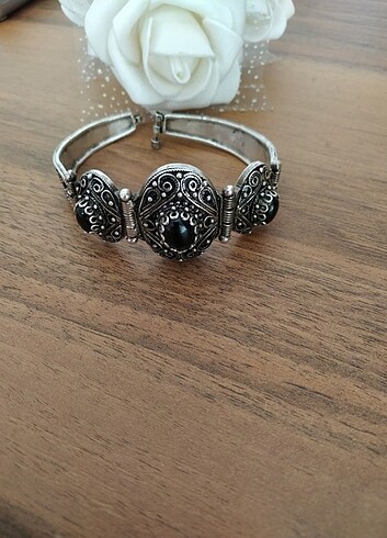  Beden Vintage 925 ayar gümüş oltu taşlı bilezik