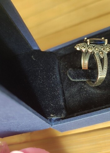 Sterling silver 925 ayar gümüş markazit mavi taşlı yüzük