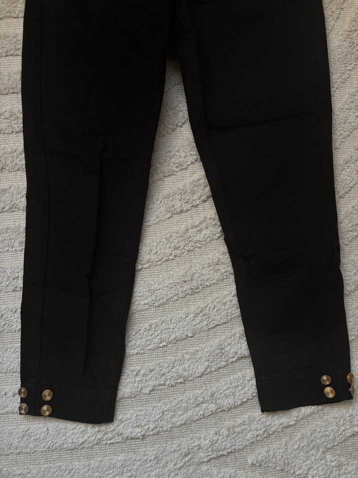 Düğmeli Siyah Kadın Denim Pantolon - Görsel 2