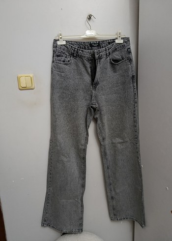 40 Beden gri Renk Gri Bol Kesim Kadın Denim Pantolon