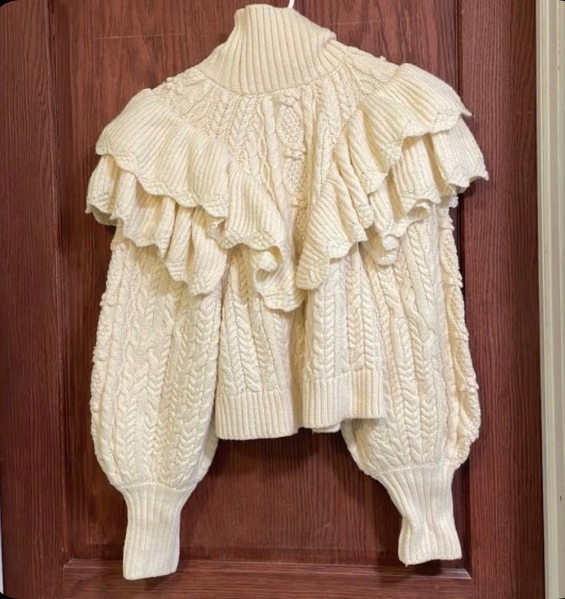 Bohem Etnik Desenli Beyaz Kısa Örgü Kazak - Görsel 2