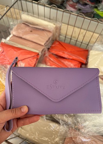 Mor Deri Elastik Kadın Clutch Cüzdan