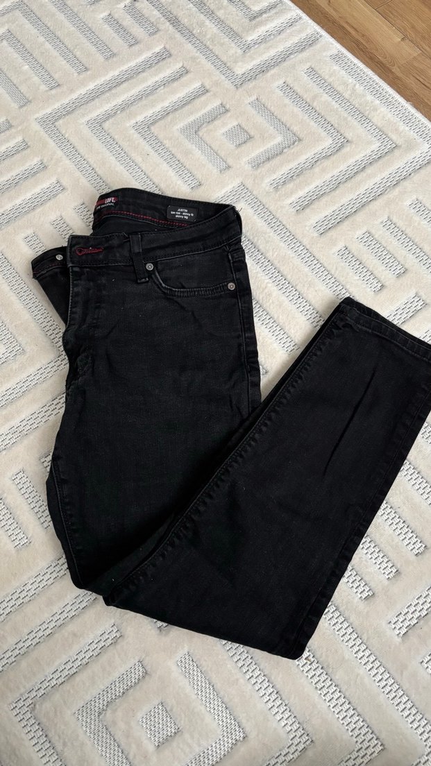 Düğmeli Siyah Erkek Kot Pantolon - Görsel 2