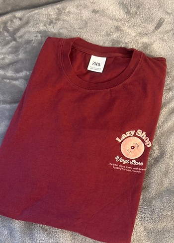 Bordo Baskılı Zara Tişört - Görsel 2