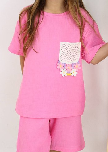 Zara Kız Çocuk Pembe Rahat Kesim Şortlu Takım