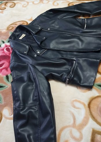 Siyah Deri Biker Ceket - Görsel 3