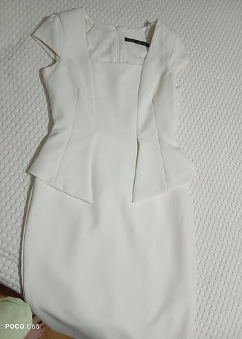 Beyaz Mini Kalem Elbise V Yakalı - Görsel 6