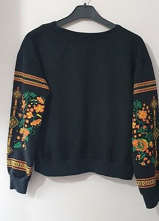 s Beden siyah Renk Kolları çiçek desenli sweatshirt