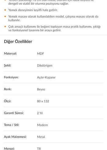 Beden Renk Açılır kapanır mutfak masası