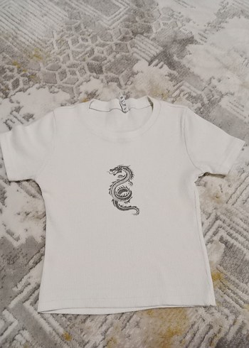 Diğer Beyaz Kısa Kollu Yılan Desenli Kadın Tişört