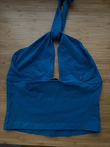 Bershka Mavi boyundan bağlamalı crop