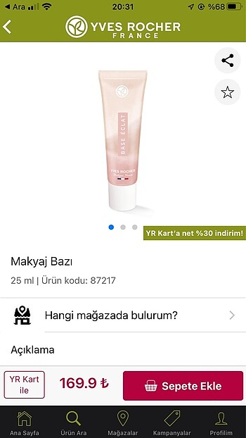  Beden Renk Yves rocher makyaj bazı