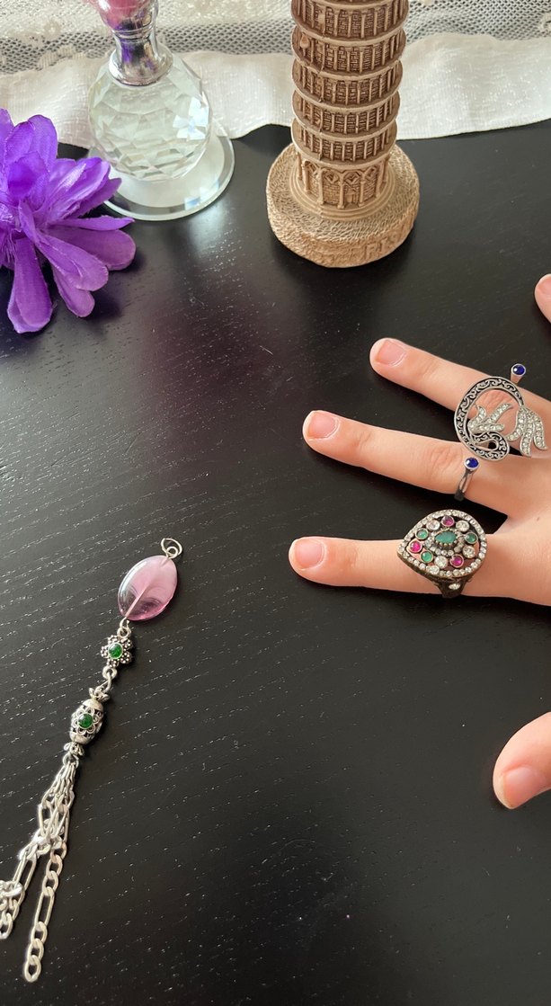 2 yüzük.  bır kolye ucu Bohem Boncuklu Çok Renkli - Görsel 3