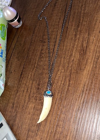 Fildişi firuze doğal taş uzun Zincirli Bohem Kolye - Görsel 2