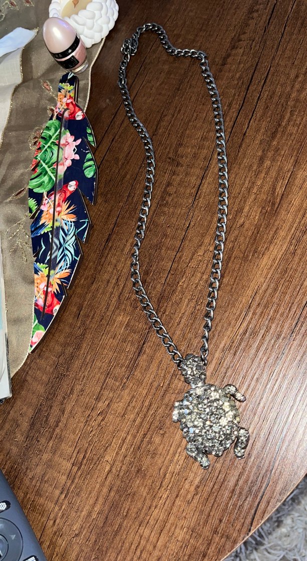 Uzun Zincirli taşlı kaplumbağa Kolye - Görsel 2