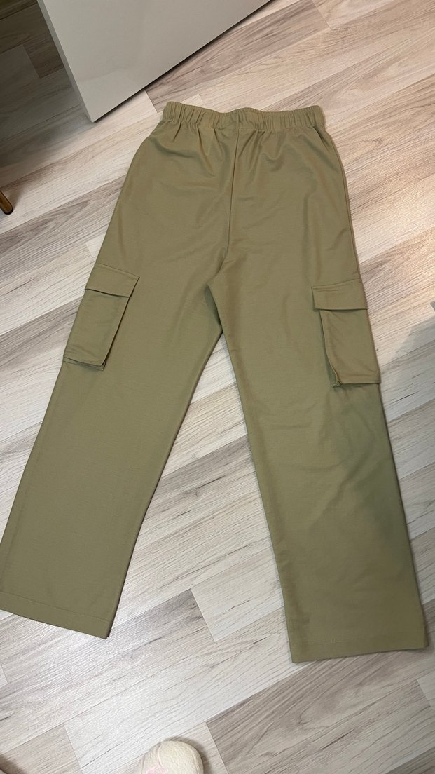 Kadın Haki Rahat Kesim Kumaş Pantolon - Görsel 3