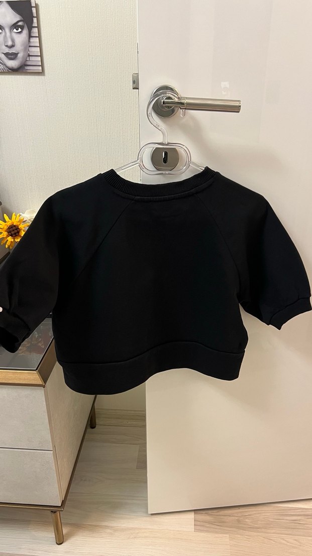 Kadın Siyah Kısa Kollu Crop Sweatshirt - Görsel 3