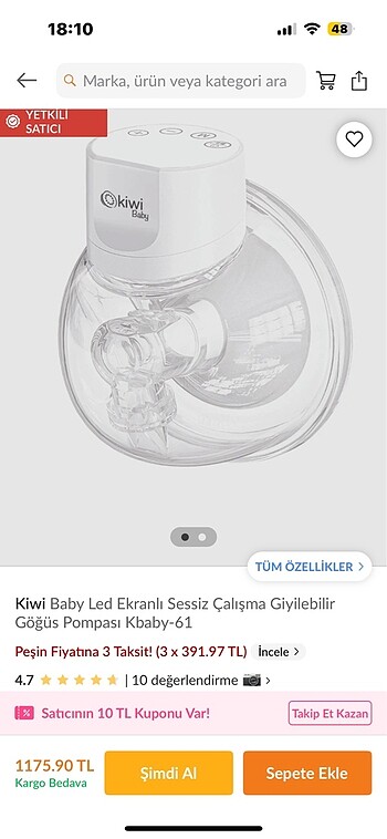 Kiwi giyilebilir süt pompası