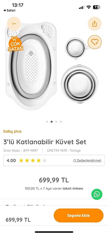 3?lü katlanabilir küvet seti