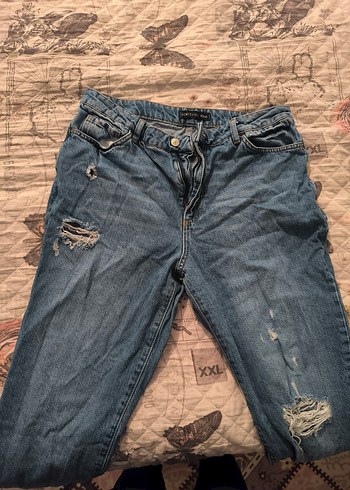 Kadın Mavi Loose Fit Midi Denim Pantolon - Görsel 2